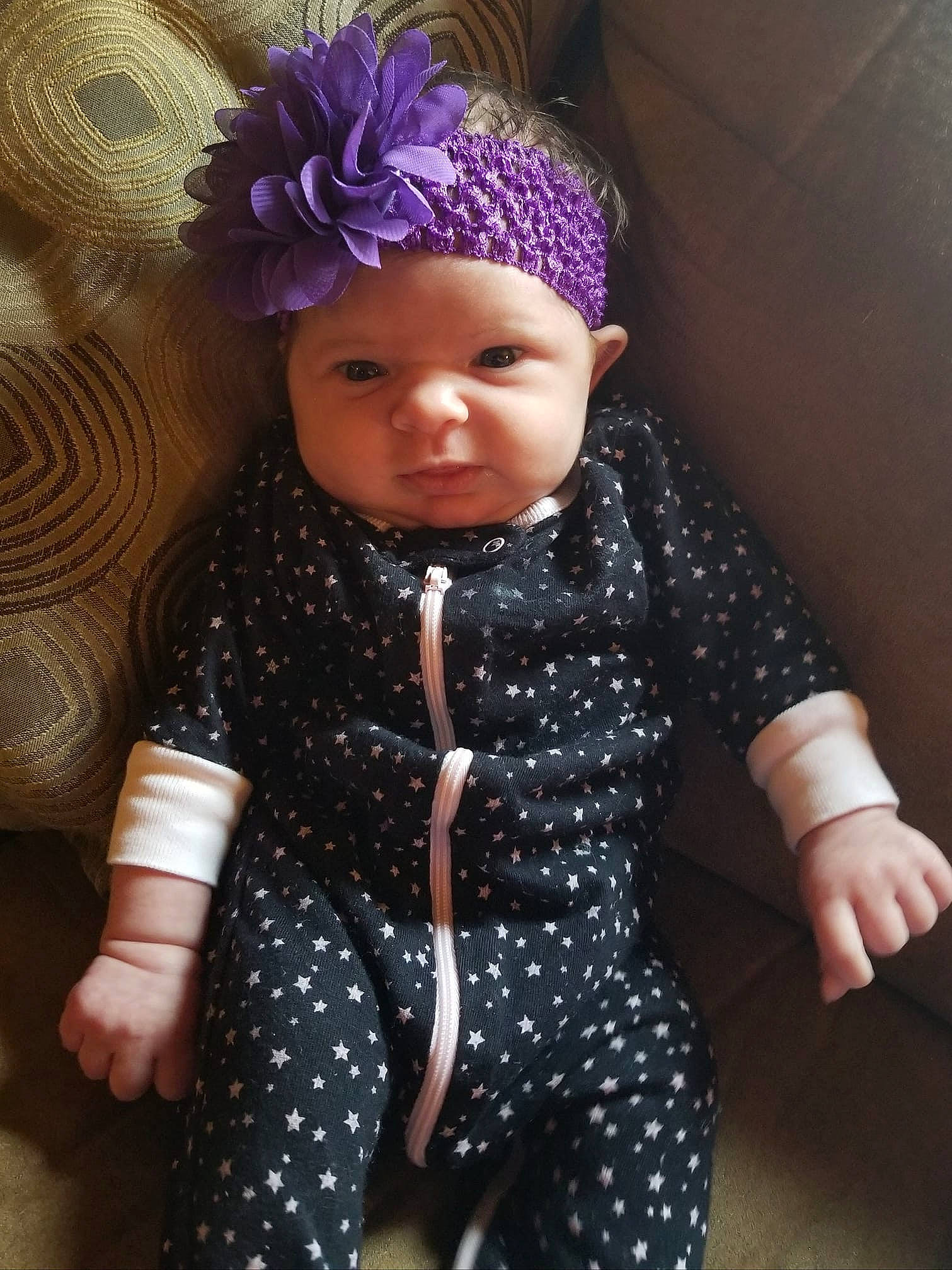 Lakelyn joined the competition — help win amazing prizes! baby, cheek, child, crochet, doll, fashion_accessory, forehead, hair_accessory, head, headband, headgear, headpiece, knitting, person, purple, skin, toddler, toy