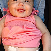 Maëly participe au concours pour gagner de l'argent avec cette photo : baby, smile, pink_top, diaper, cute, happy, child, infant, skin, face, arms, legs, sitting, clothing, closeup, cheeks, playful, toddler, cute_expression, babywear
