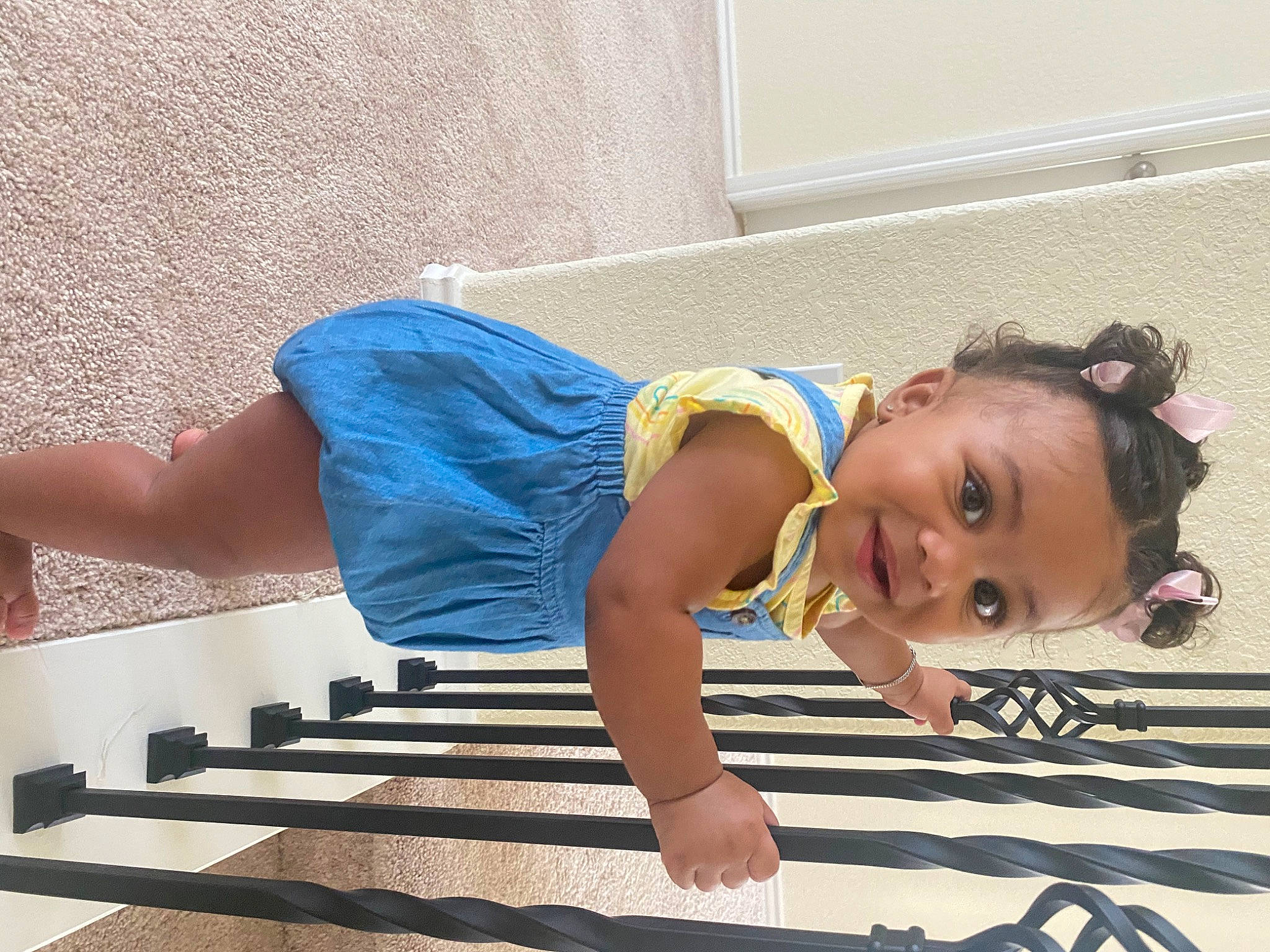 Kinsley joined the competition — help win amazing prizes! baby, baby_toddler_clothing, child, electric_blue, floor, flooring, hardwood, human_body, human_leg, joint, joy, knee, leg, leisure, pattern, person, shoe, smile, t_shirt, thigh