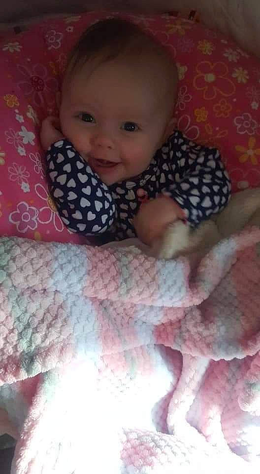 Kynsleigh joined the competition — help win amazing prizes! baby, cheek, child, design, eye, head, joy, linens, lip, mouth, nose, pattern, person, pink, skin, smile, textile, toddler