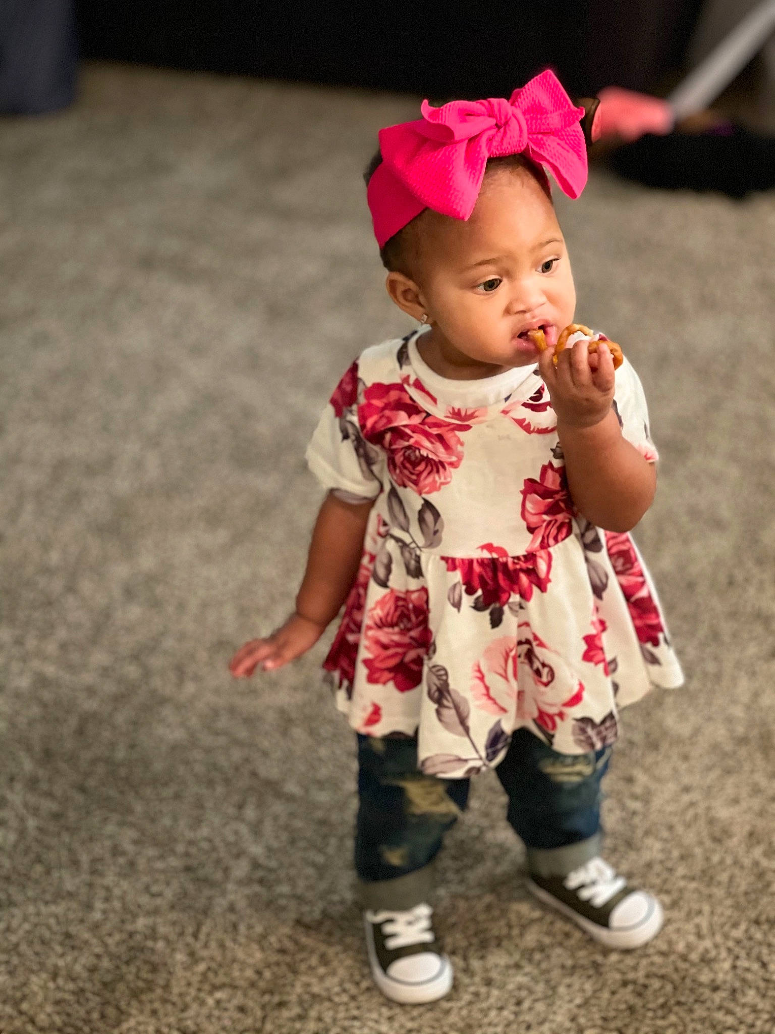 Naomi joined the competition — help win amazing prizes! baby, baby_toddler_clothing, bonnet, cheek, child, costume_accessory, embellishment, fashion_accessory, hair_accessory, hat, headband, headpiece, magenta, person, pink, sock, sun_hat, toddler