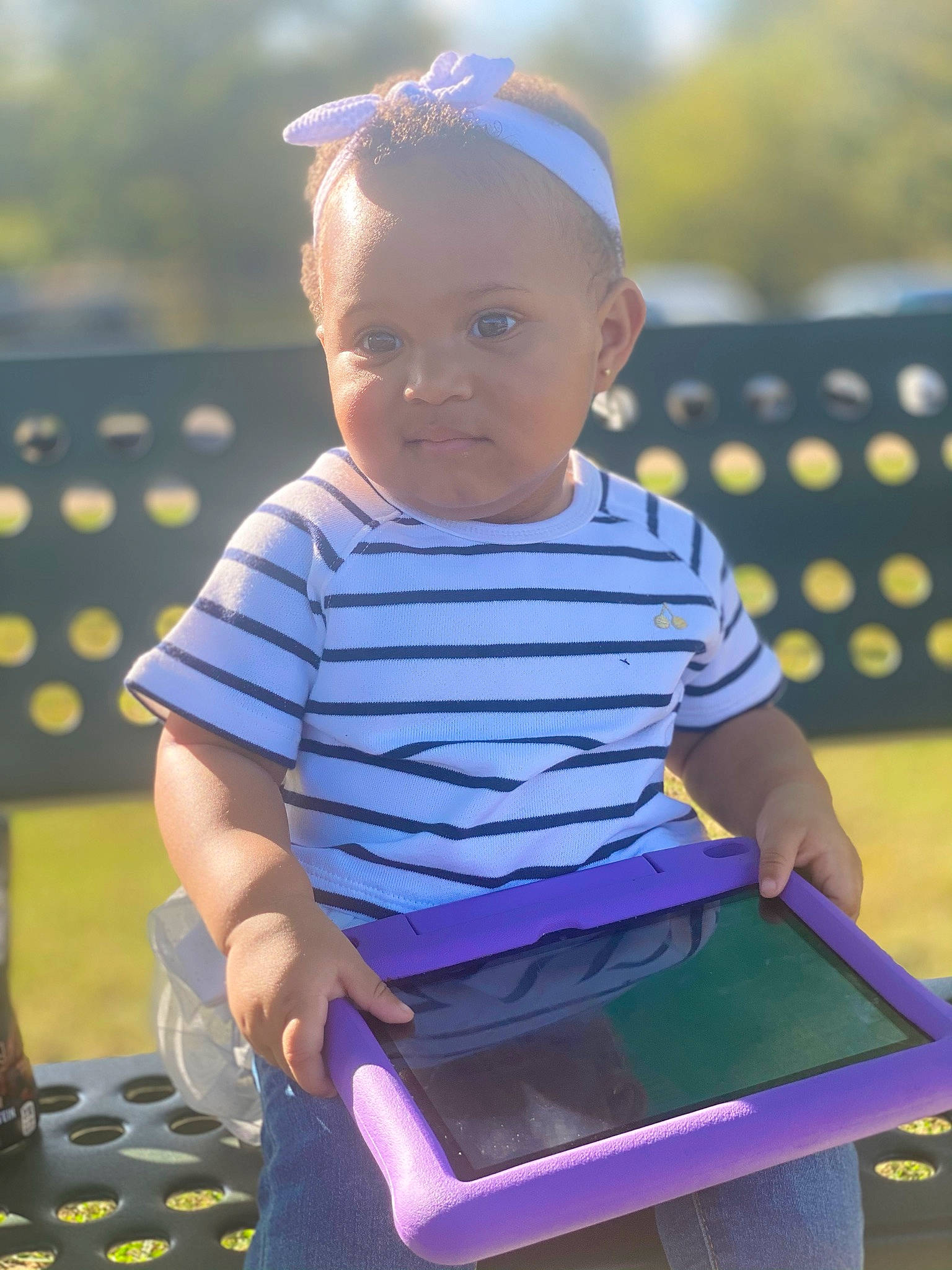 Naomi is registered to the contest to win money with this photo: baby, baby_toddler_clothing, balance, child, ear, fashion_accessory, hair_accessory, headband, headpiece, lavender, majorelle_blue, person, plastic, play, polka_dot, purple, summer, toddler