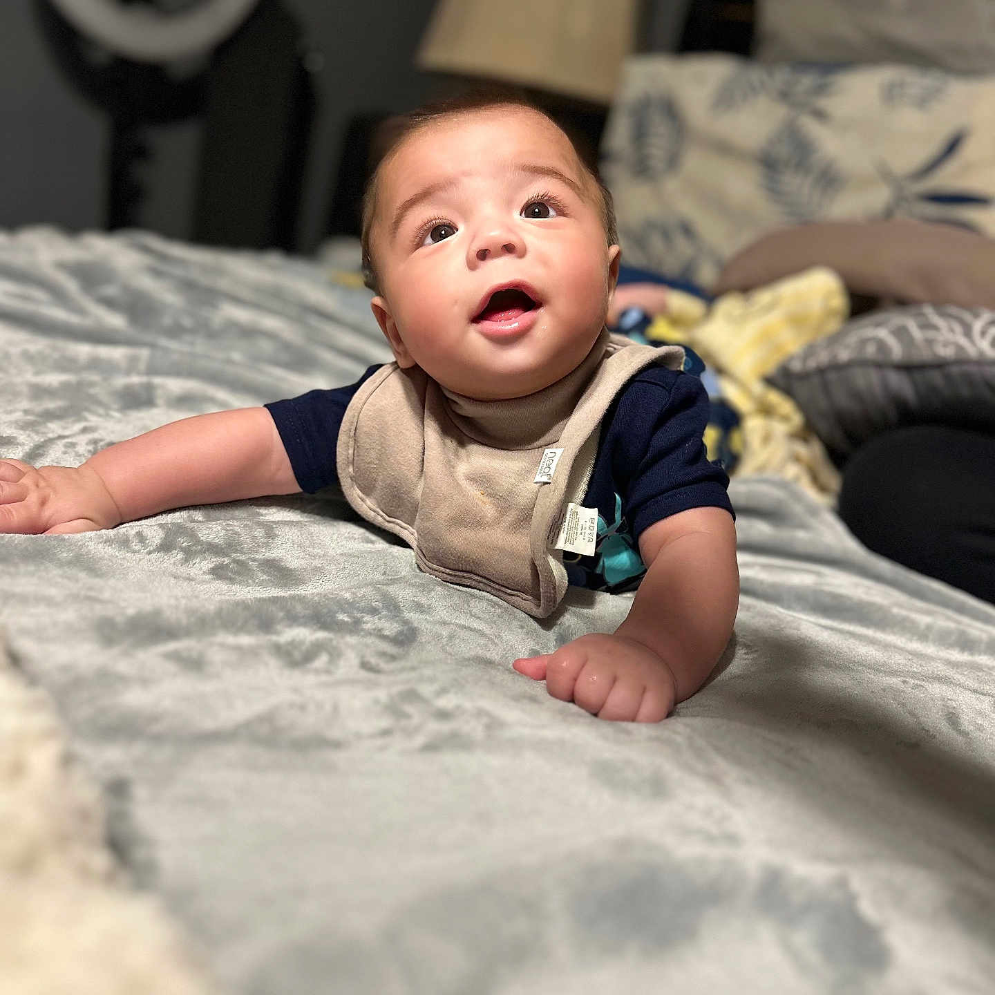 Noah joined the competition — help win amazing prizes! baby, bed, bedroom, bodypart, clothing, couch, crawling, cushion, face, finger, furniture, hand, head, homedecor, indoors, pants, person, photography, portrait, room