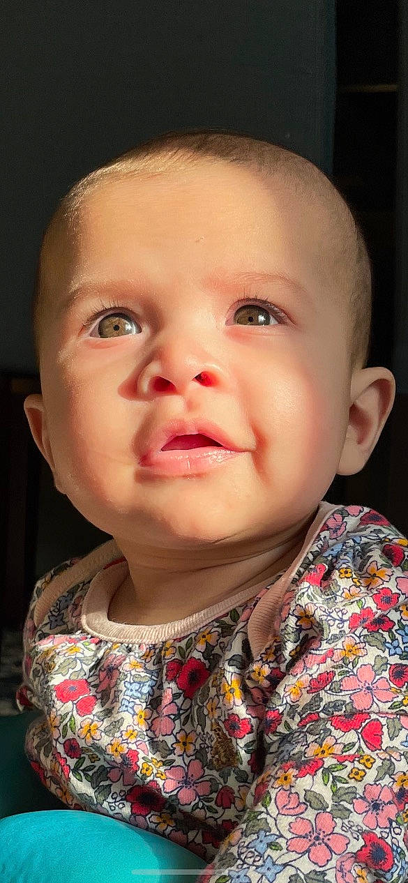Everly is registered to the contest to win money with this photo: baby, baby_toddler_clothing, cheek, child, chin, ear, eyelash, flash_photography, forehead, happy, iris, jaw, lip, mouth, nose, person, skin, sleeve, smile, toddler