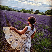 Lola a rejoint le concours — aidez-le/la à gagner de superbes lots ! agriculture, cloud, dress, ecoregion, flash_photography, flower, gesture, grass, grassland, hair, happy, landscape, morning, nature, people_in_nature, petal, plant, sky, sunlight, tree