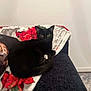 black_cat, cat, pet, animal, indoor, couch, blanket, floral_pattern, curled_up, resting, looking_at_camera, feline, domestic_cat, cozy, furniture, home_interior, yellow_eyes, short_fur, relaxed, black_fur