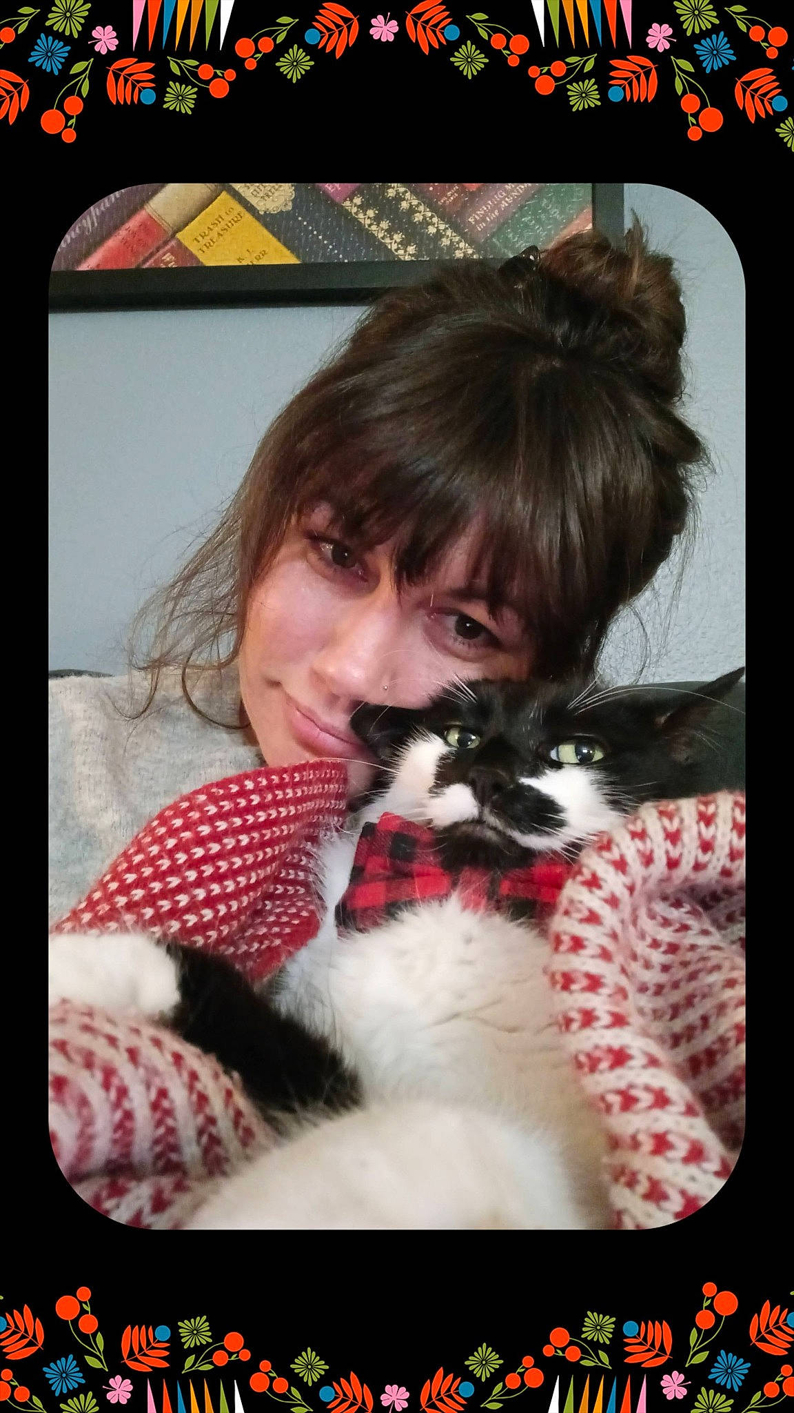 Potato joined the competition — help win amazing prizes! bangs, canidae, carnivore, cat, child, companion_dog, eyelash, felidae, fur, happy, love, moustache, pattern, paw, photo_caption, picture_frame, sitting, small_to_medium_sized_cats, square, whiskers