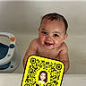 baby, bathtub, child, smiling, wet_hair, skin, bathroom, water, playful, happy, face, cute, indoors, childhood, fun, young, sitting, toy, clean, person
