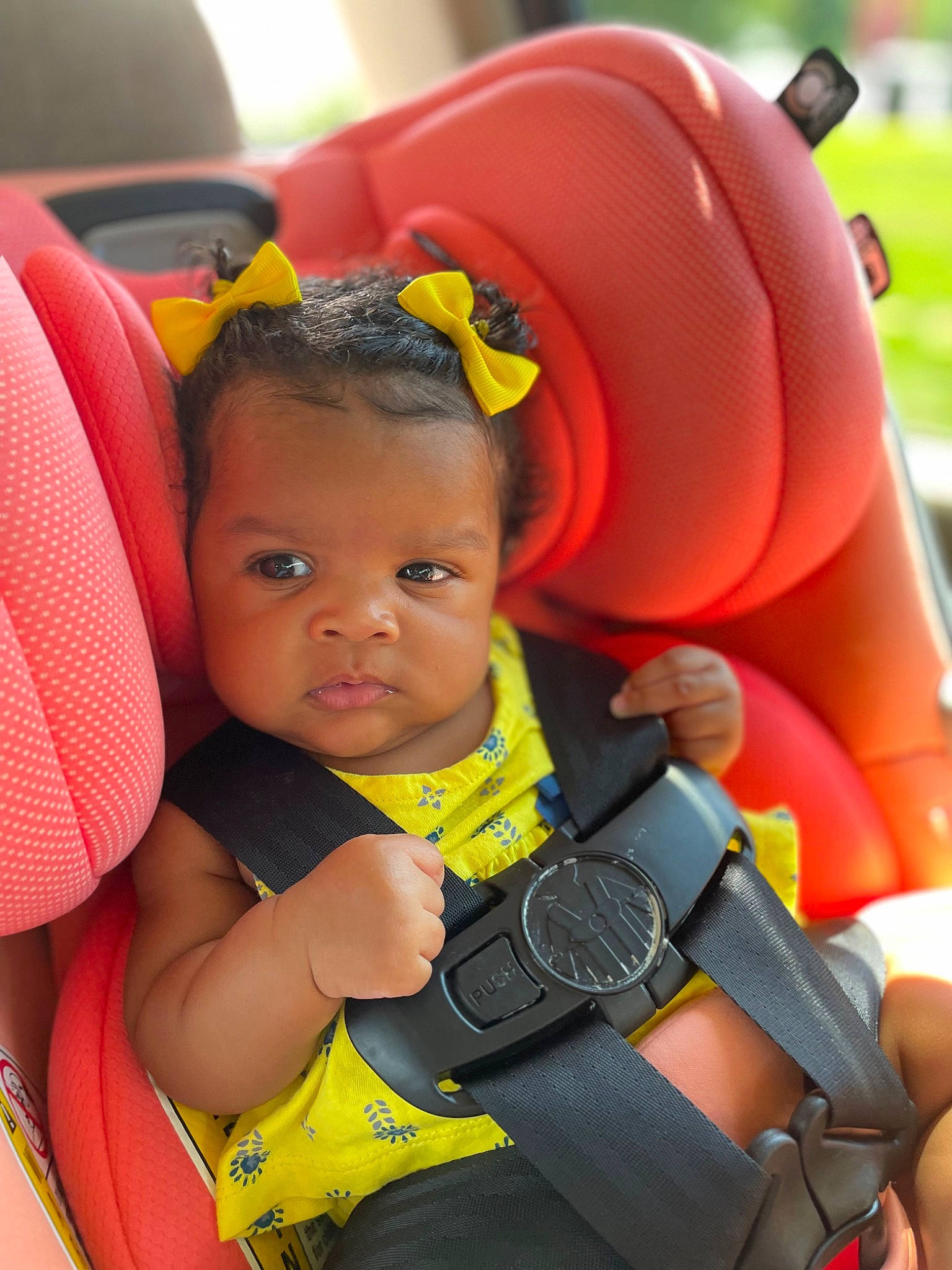 Jaiden joined the competition — help win amazing prizes! baby, comfort, cool, eye, fun, goggles, happy, leisure, nose, orange, organ, people, person, personal_protective_equipment, photograph, product, red, seat_belt, skin, toddler