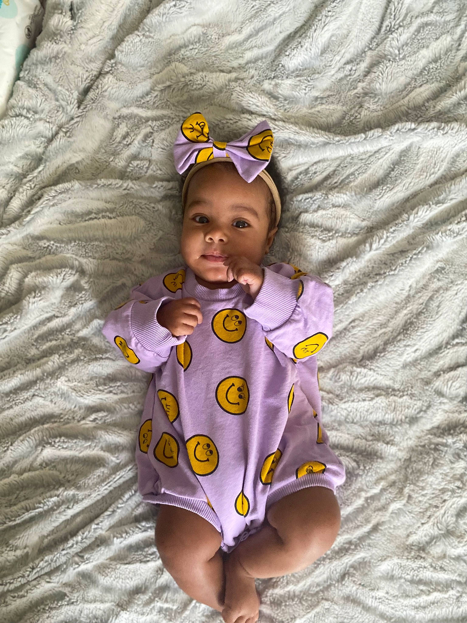 Serenity joined the competition — help win amazing prizes! baby, baby_products, baby_toddler_clothing, child, dress, eye, face, fun, head, infant_bodysuit, linens, magenta, pattern, person, pink, purple, skin, sleeve, textile, toddler