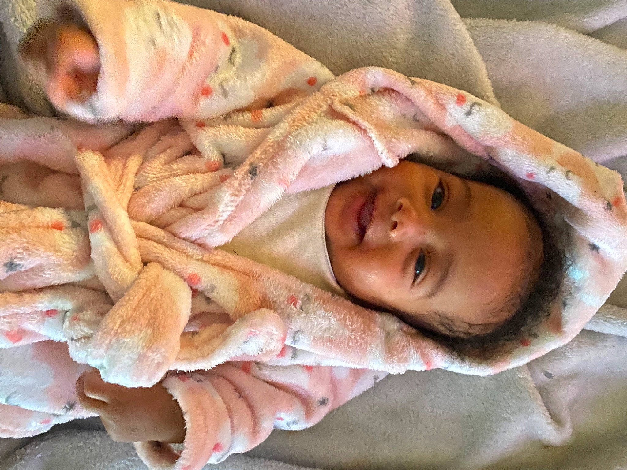 Serenity joined the competition — help win amazing prizes! baby, blanket, child, comfort, comfort_food, cuisine, dish, fur, grass, happy, ingredient, joy, leaf_vegetable, linens, pattern, peach, person, room, smile, textile