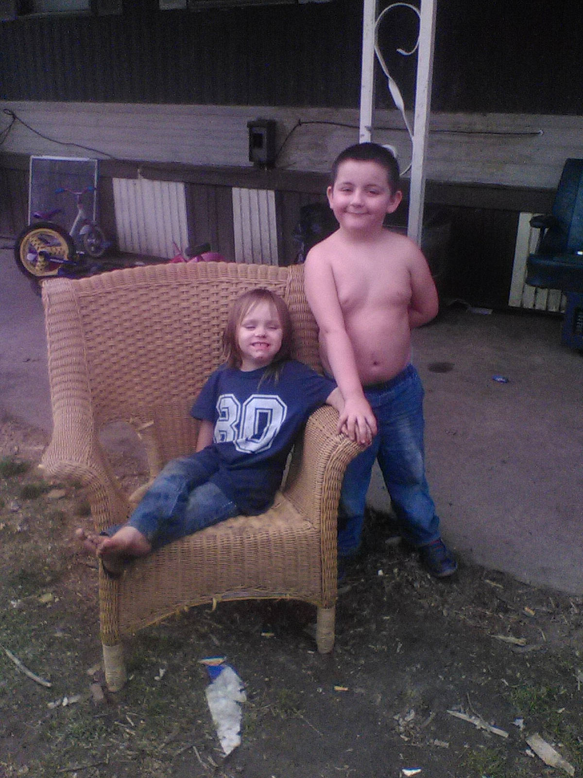 Gabriel joined the competition — help win amazing prizes! barechested, chair, chest, child, cool, flash_photography, fun, grass, hairstyle, joy, leisure, person, recreation, sitting, smile, soil, standing, style, t_shirt, toddler