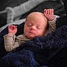 August joined the competition — help win amazing prizes! newborn, baby, infant, sleeping, peaceful, portrait, closeup, face, hands, fists, blanket, cozy, soft, clothing, gray_outfit, navy, indoors, bed, resting, photography