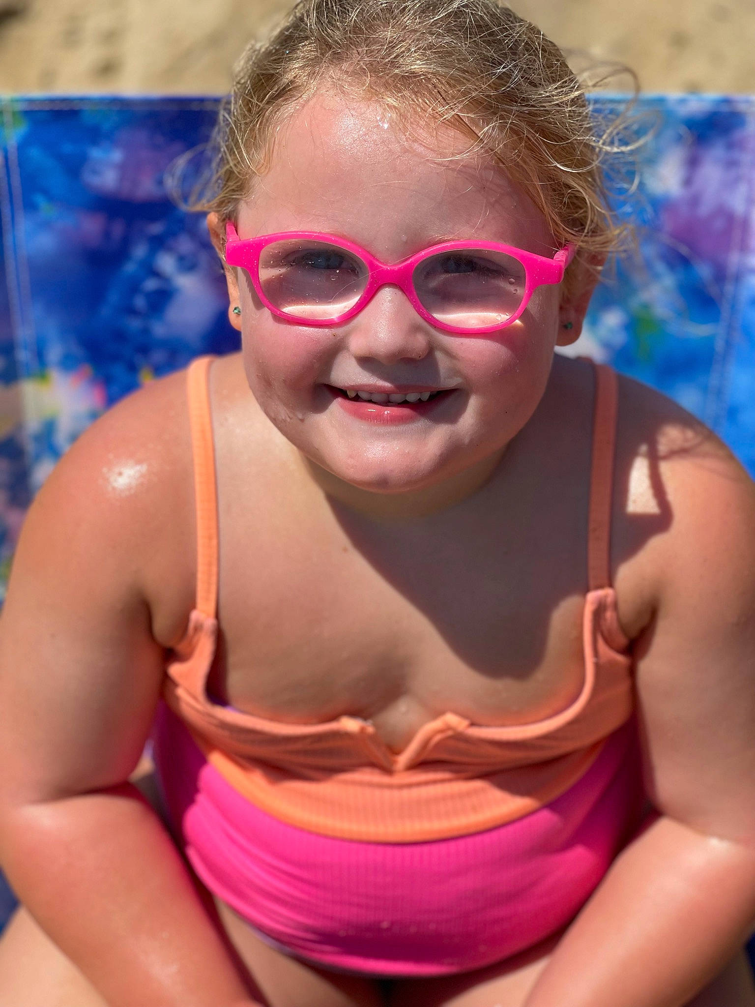 Blakeley is registered to the contest to win money with this photo: chest, cool, eyewear, facial_expression, fun, glasses, goggles, hairstyle, happy, joy, leisure, lip, mouth, person, pink, skin, smile, summer, sunglasses, swimming_pool