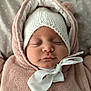 baby, newborn, sleeping, infant, hat, hood, bow, ribbon, pink, white, cozy, soft_texture, blanket, polka_dot, face, closed_eyes, cheeks, portrait, fabric, peaceful