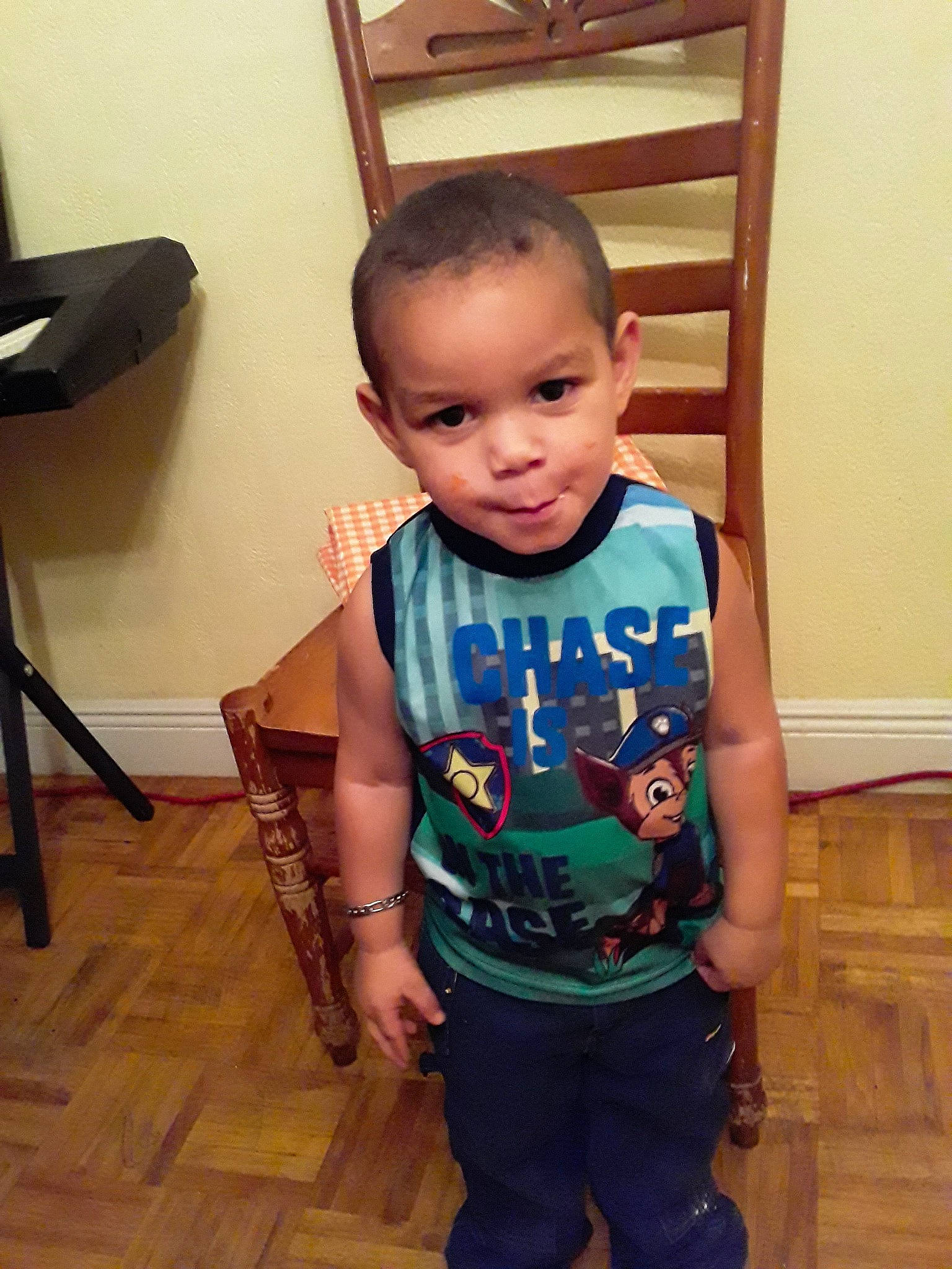 Matthew joined the competition — help win amazing prizes! baby, child, floor, person, standing, t_shirt, toddler