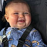 Colter is registered to the contest to win money with this photo: baby, child, smile, blue_onesie, lion_print, car_seat, harness, happy, infant, cute, chubby_cheeks, face, person, portrait, seated, young_child, indoors, clothing, baby_fashion, closeup