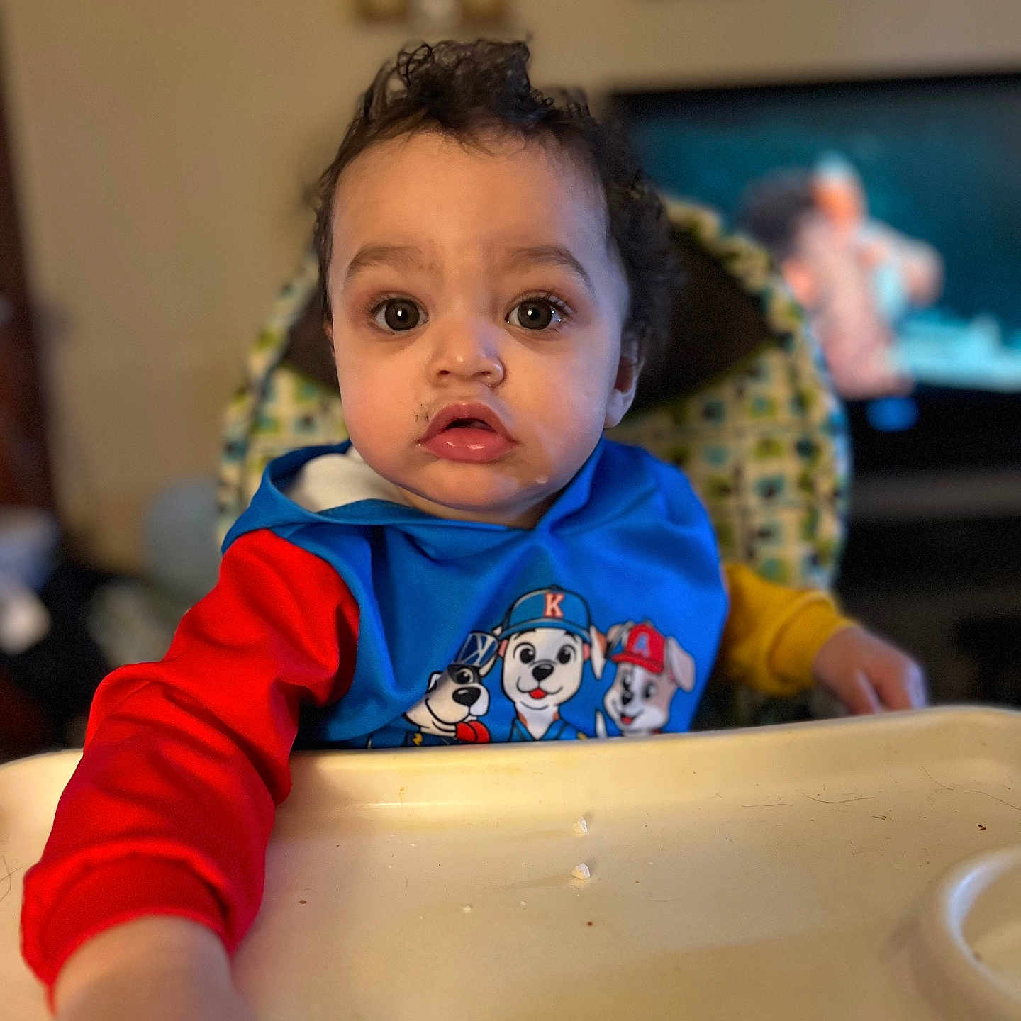 Noah is registered to the contest to win money with this photo: baby, bodypart, boy, child, clothing, computerhardware, electronics, face, finger, hand, hardware, head, indoors, male, monitor, person, photography, portrait, screen, tv