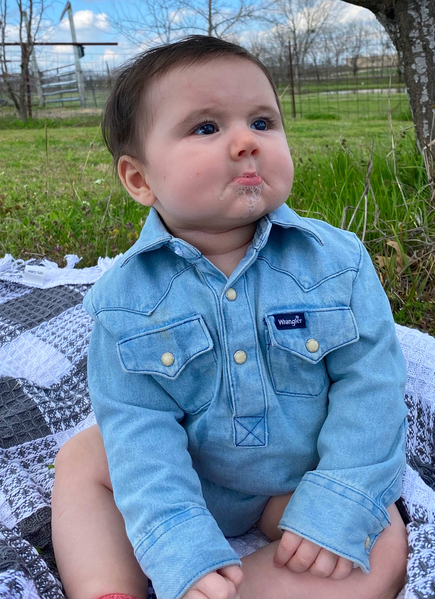 Cash joined the competition — help win amazing prizes! baby, baby_toddler_clothing, blue, cheek, child, denim, eye, face, grass, jeans, leg, people, person, photography, plant, sitting, skin, smile, textile, toddler