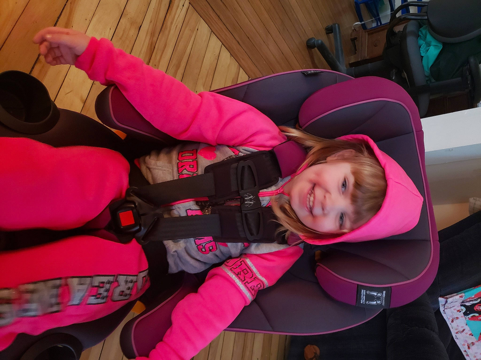 Lillian joined the competition — help win amazing prizes! baby_carriage, baby_products, car_seat, child, headwear, joy, magenta, person, pink