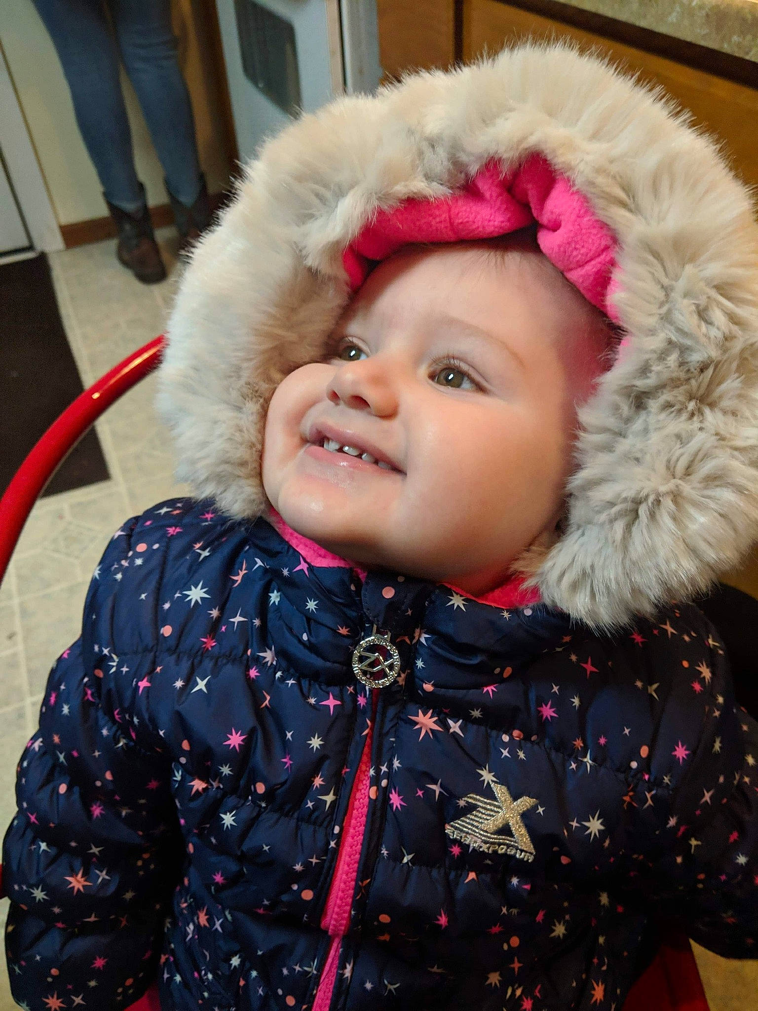 Raina joined the competition — help win amazing prizes! baby, cheek, child, ear, eye, face, fur, fur_clothing, head, headgear, joy, lip, outerwear, person, pink, skin, smile, textile, toddler, winter