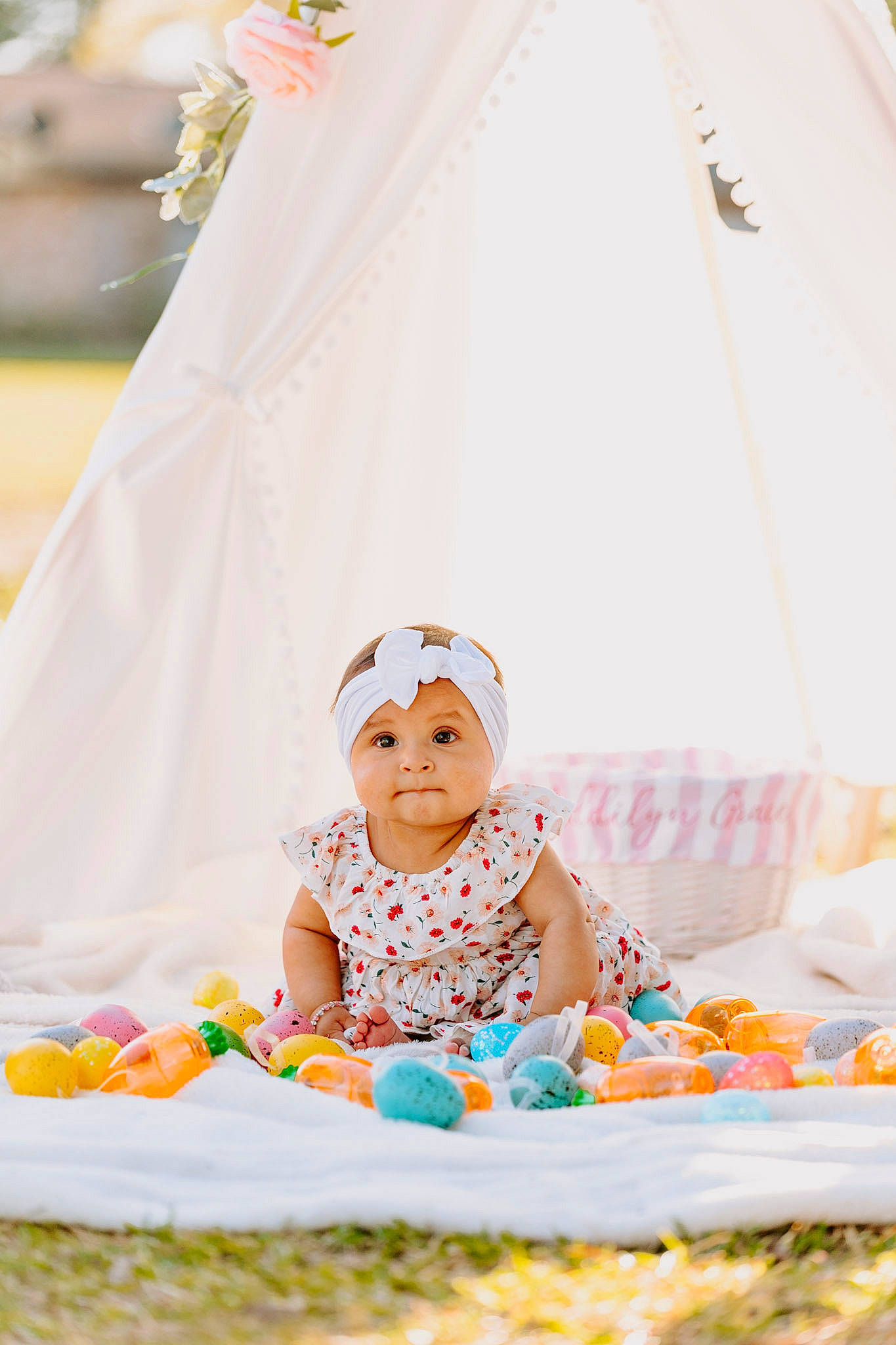 Addilyn is registered to the contest to win money with this photo: baby, baby_products, baby_toddler_clothing, chair, child, dress, event, fun, happy, hat, head, headwear, leisure, linens, orange, person, recreation, sitting, sleeve, smile
