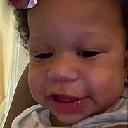 Truu Daniels joined the competition — help win amazing prizes! adult, arm, baby, bedding, child, close_up, curly_hair, curtain, drool, face, glasses, indoor, infant, inset, laughing, picture_in_picture, portrait, smile, tattoo, video_call