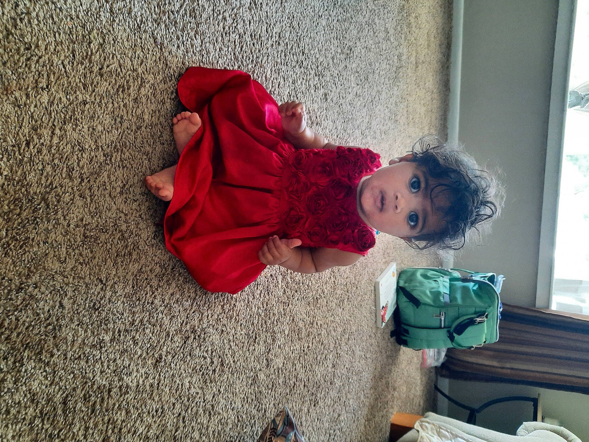 Olive joined the competition — help win amazing prizes! baby, baby_products, bag, child, comfort, eye, flooring, fun, human_leg, leisure, luggage_and_bags, magenta, person, room, shadow, sitting, surprise, toddler, travel, tree