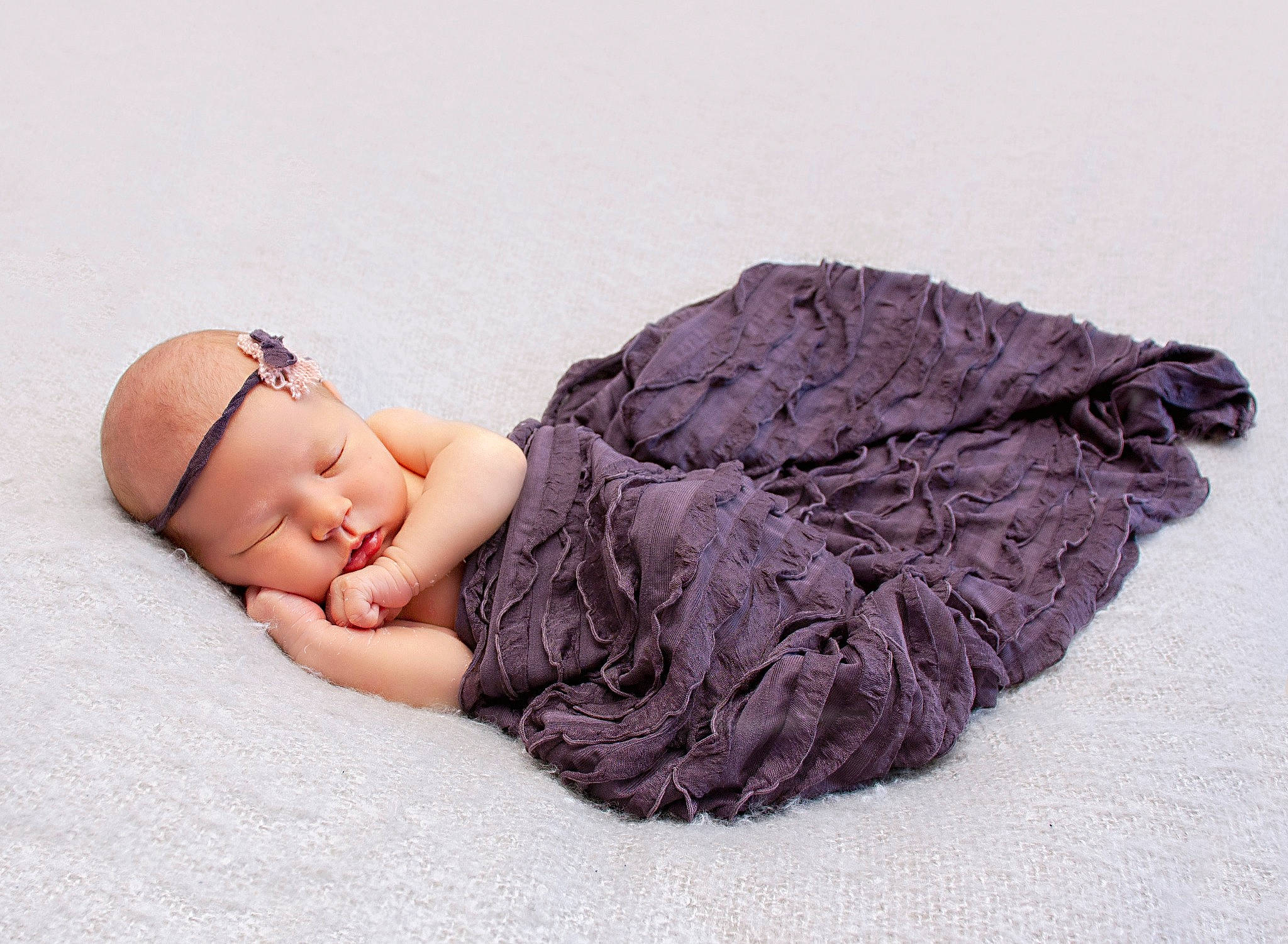 Cecilia joined the competition — help win amazing prizes! baby, baby_bloomers, baby_sleeping, baby_toddler_clothing, child, fashion_accessory, fur, hair_accessory, headband, headgear, pattern, person, photography, pink, purple, skin, sleep, textile, toddler