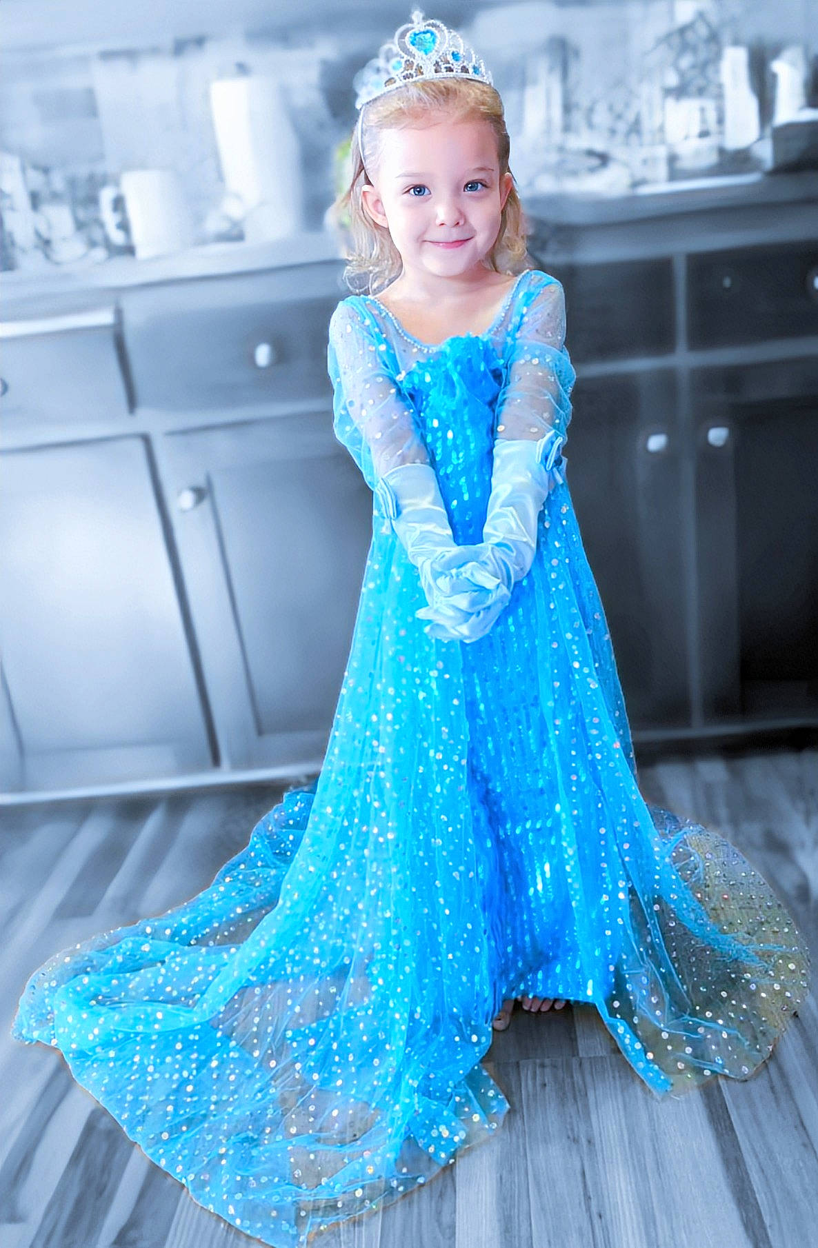 accessories, child, clothing, costume, dress, eveningdress, fashion, female, formalwear, girl, glove, gown, jewelry, lady, longsleeve, person, sleeve, tiara, wedding, weddinggown