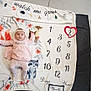 Eléna participe au concours pour gagner de l'argent avec cette photo : baby, infant, blanket, milestone_blanket, numbers, red_heart, fox, deer, raccoon, llama, flower, floor_tile, crib, baby_clothes, headband, striped_tights, home_interior, laying_down, milestone, cute