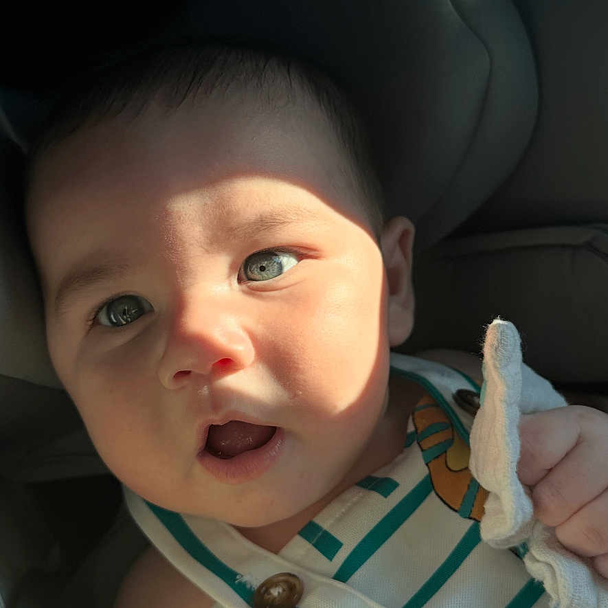 Benjamin Schneider a rejoint le concours — aidez-le/la à gagner de superbes lots ! baby, car, car_seat, child, closeup, clothing, comfort, cute, expression, fabric, face, hand, infant, person, portrait, seatbelt, shadow, skin, sunlight, toy