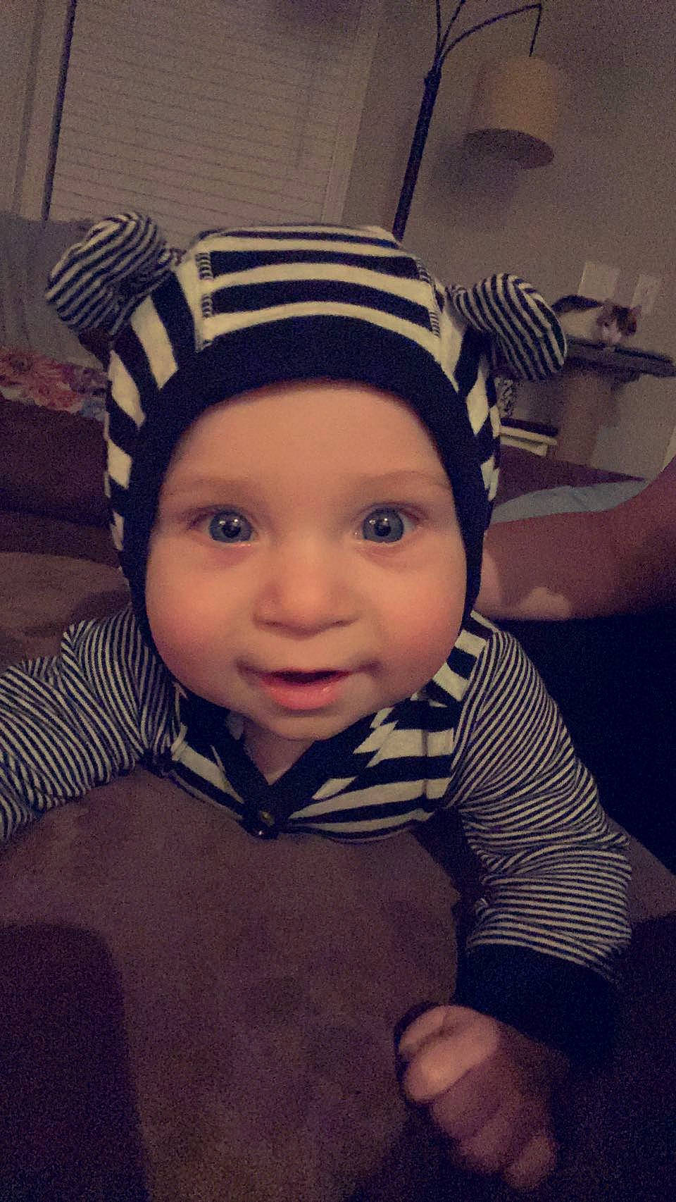 Briggs joined the competition — help win amazing prizes! baby, baby_toddler_clothing, cap, cheek, child, clothing, cloud, cool, costume_hat, eyebrow, eyelash, flash_photography, happy, headgear, headwear, iris, person, photograph, sleeve, smile