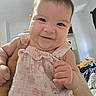 Sophia Grace Leon joined the competition — help win amazing prizes! baby, child, smile, cute, infant, pink_outfit, chubby_cheeks, hand, indoor, room, bedroom, person, holding, portrait, happy, young_child, skin, face, clothing, expression