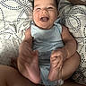 Sophia Grace Leon joined the competition — help win amazing prizes! baby, infant, child, smiling, laughing, feet, hands, blue_outfit, blanket, patterned_blanket, plush_pillow, indoor, closeup, happy, cute, person, portrait, lying_down, skin, young