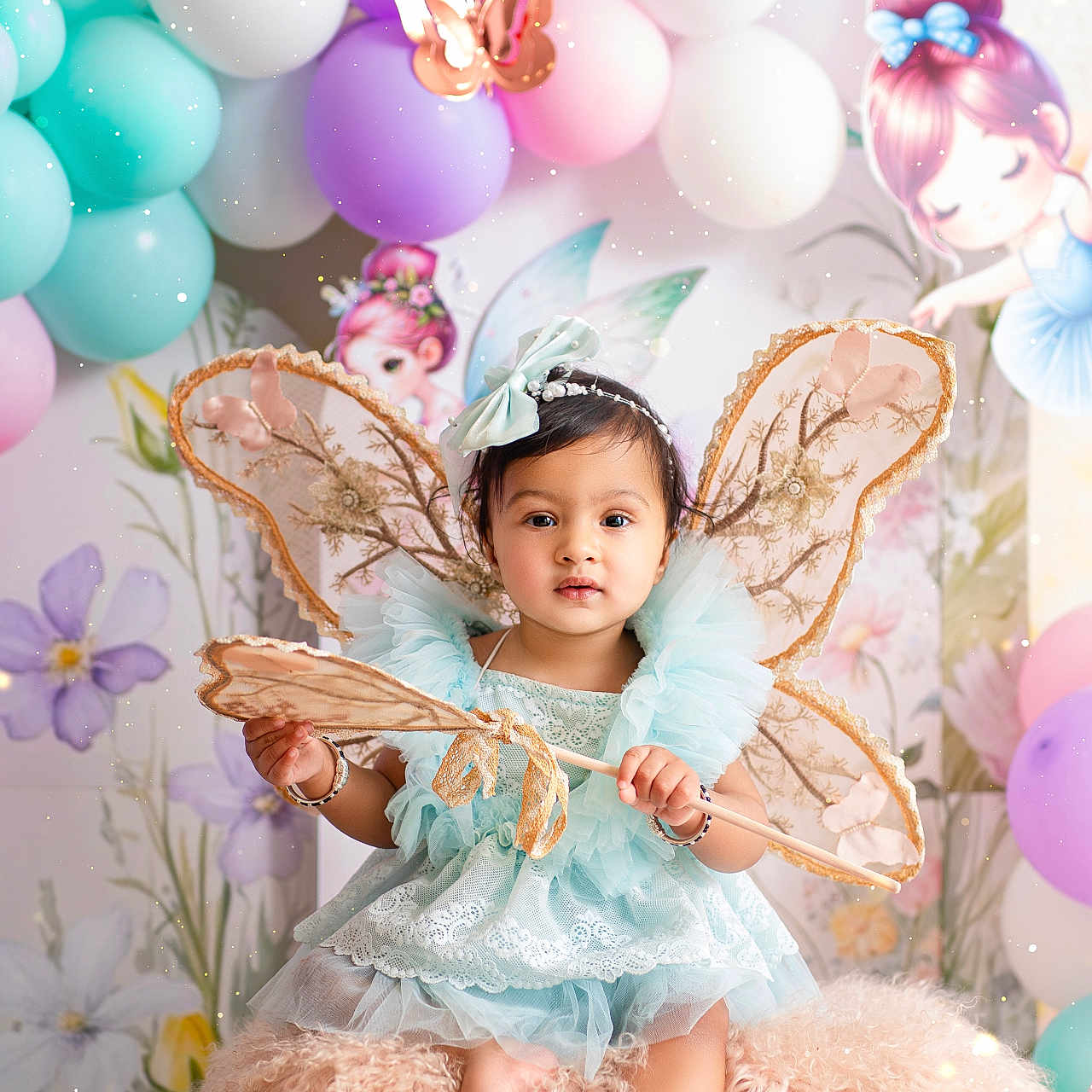 Anayka joined the competition — help win amazing prizes! balloons, blue, child, cute, decorations, dress, fairy, flower, fluffy_stool, headband, indoor, magic, pastel_colors, pink, portrait, purple, smiling, toddler, wand, wings