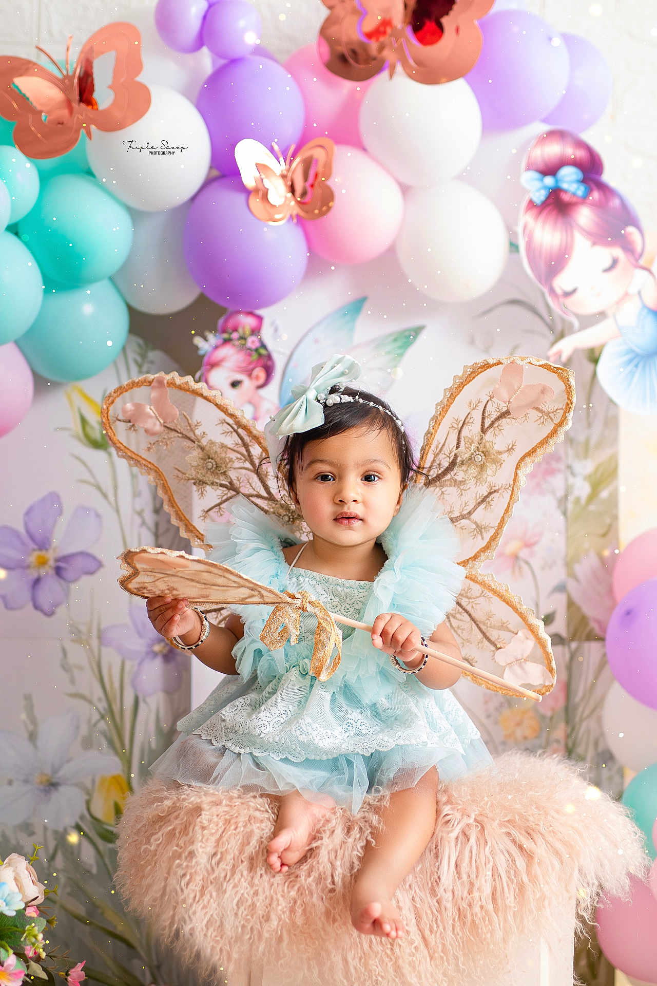 Anayka joined the competition — help win amazing prizes! child, toddler, fairy, wings, wand, balloons, pastel_colors, dress, headband, flower, pink, purple, blue, fluffy_stool, portrait, indoor, decorations, cute, smiling, magic