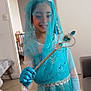 Djenna a rejoint le concours — aidez-le/la à gagner de superbes lots ! child, girl, princess_costume, blue_dress, tiara, gloves, wand, veil, smile, indoor, home, floor, doorway, furniture, portrait, happy, play, magic, dress_up, costume