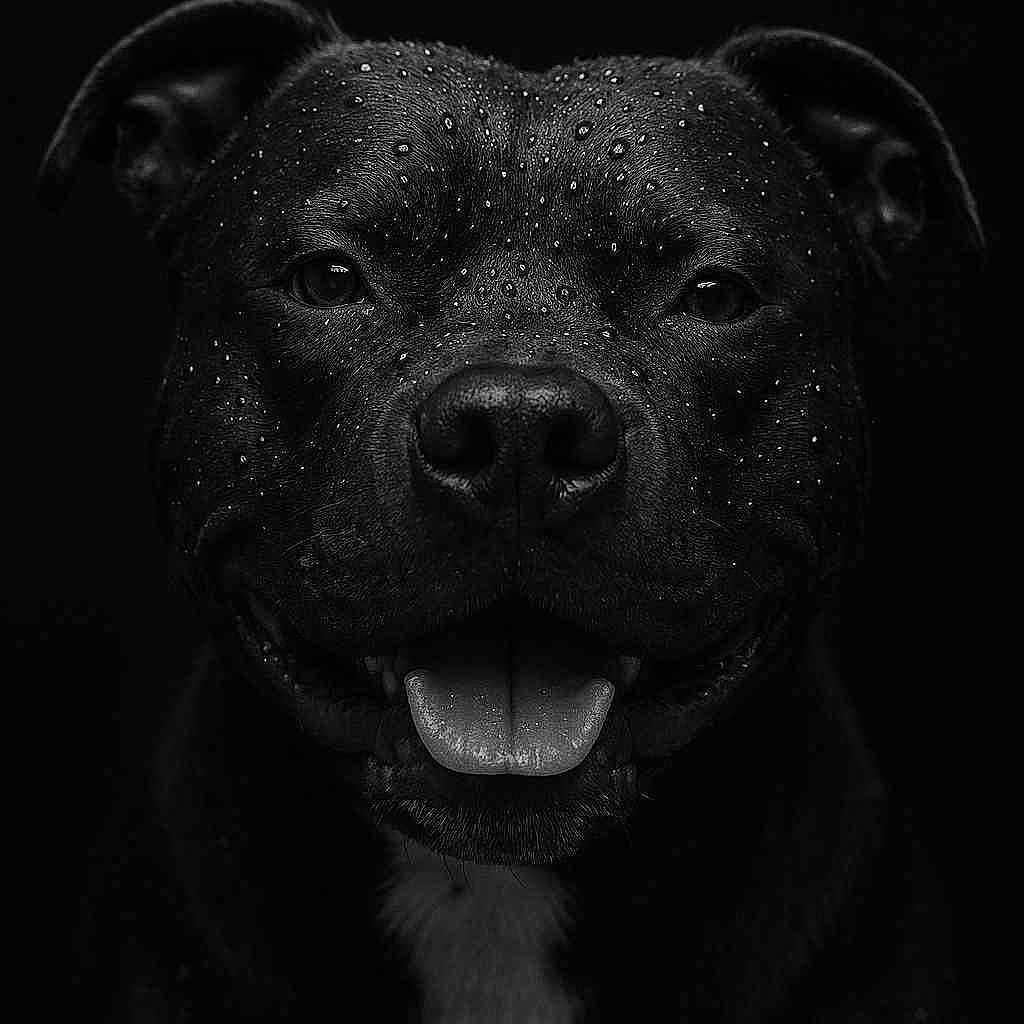 Shômeï a rejoint le concours — aidez-le/la à gagner de superbes lots ! dog, black_dog, portrait, close_up, wet_fur, tongue_out, happy, animal, pet, canine, water_droplets, black_background, studio_shot, smiling, face, ears, fur, mouth, nose, whiskers