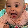 Brynlii joined the competition — help win amazing prizes! baby, cheerful, child, clothing, cute, expression, face, hands, happy, head, home, indoor, infant, joy, person, pink, play, seat, smiling, toy