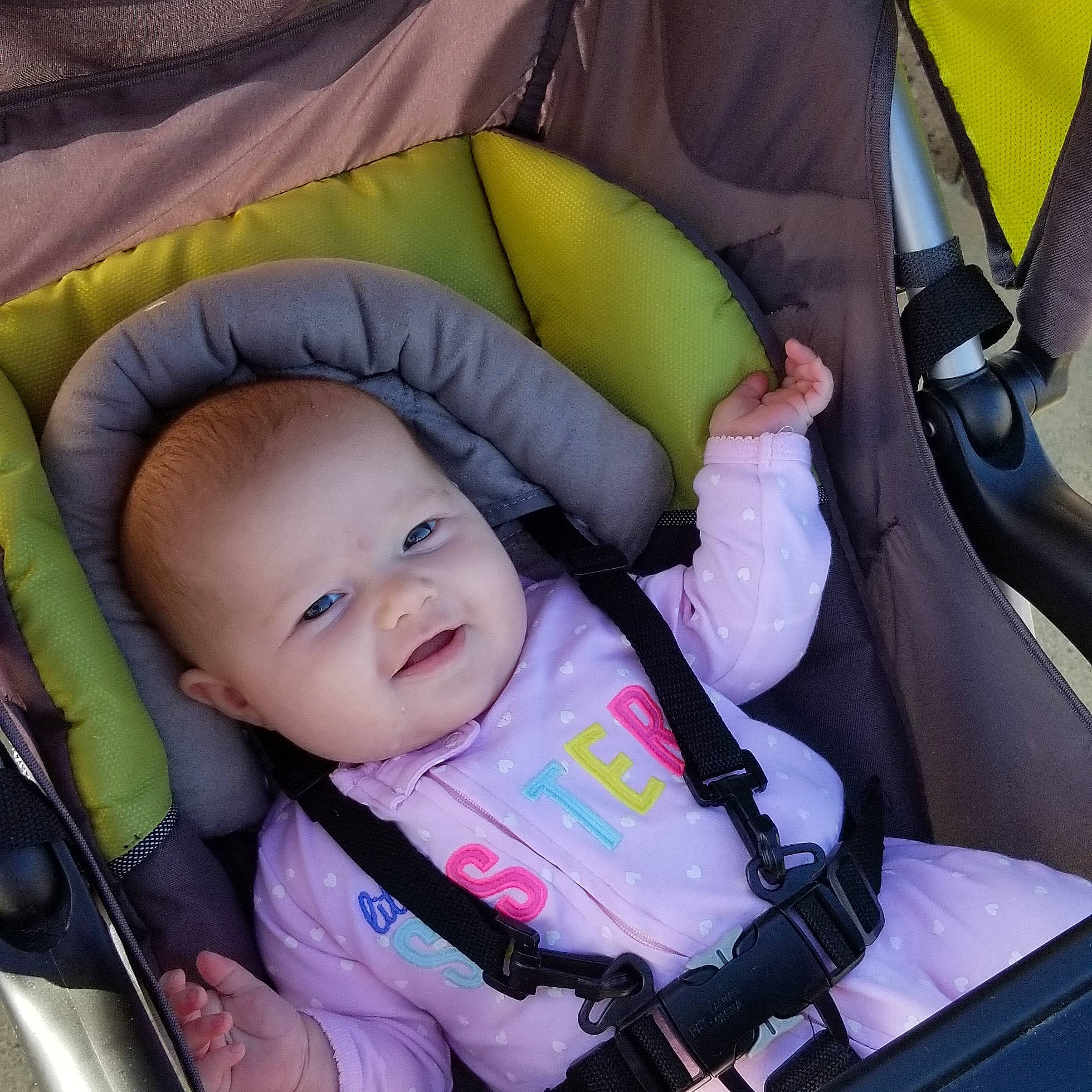 Julie joined the competition — help win amazing prizes! baby_carriage, baby_products, car_seat, child, day, eye, infant, person, play, product, skin, toddler