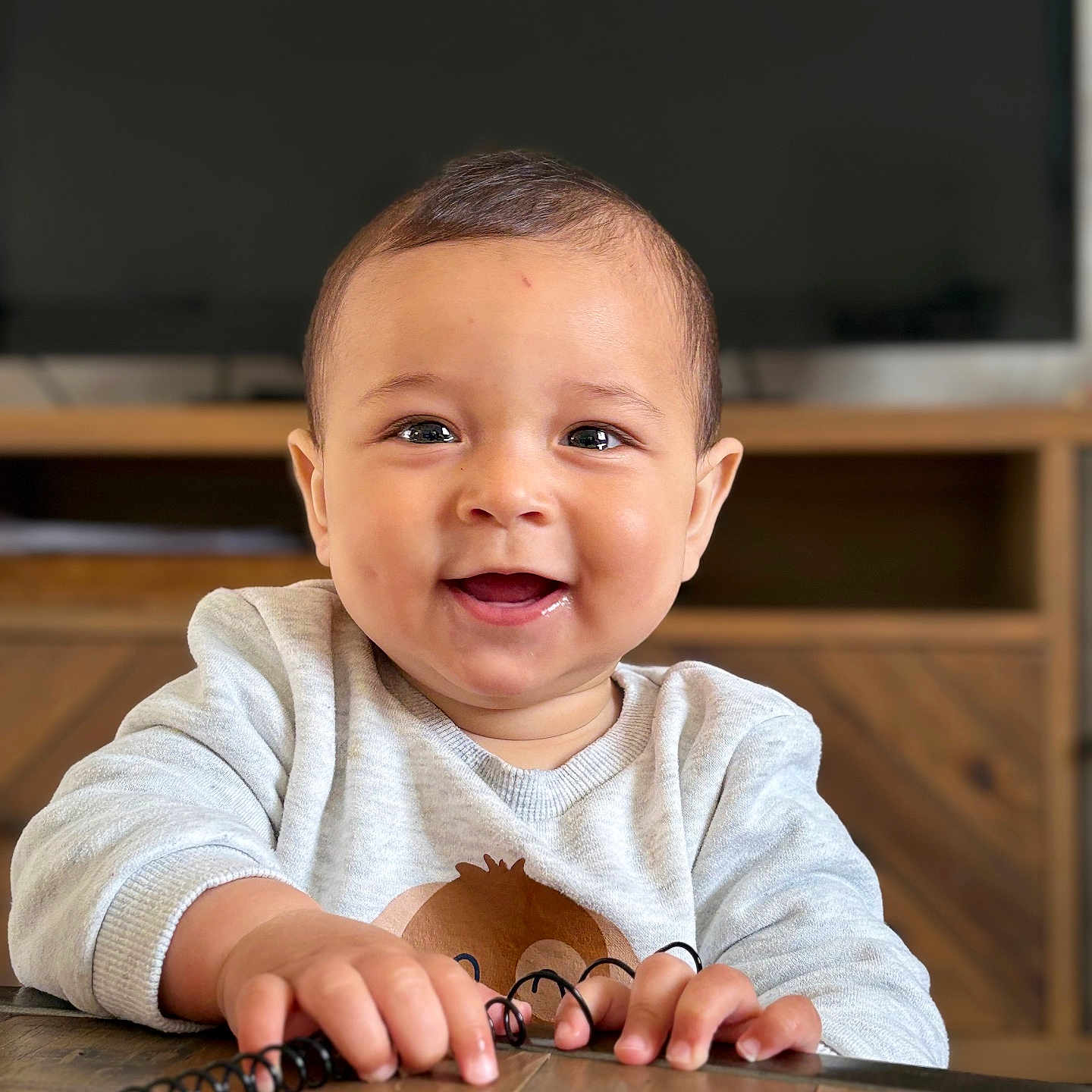 Aydin participe au concours pour gagner de l'argent avec cette photo : baby, bodypart, computerhardware, electronics, face, finger, furniture, hand, happy, hardware, hardwood, head, monitor, person, photography, portrait, screen, smile, table, wood