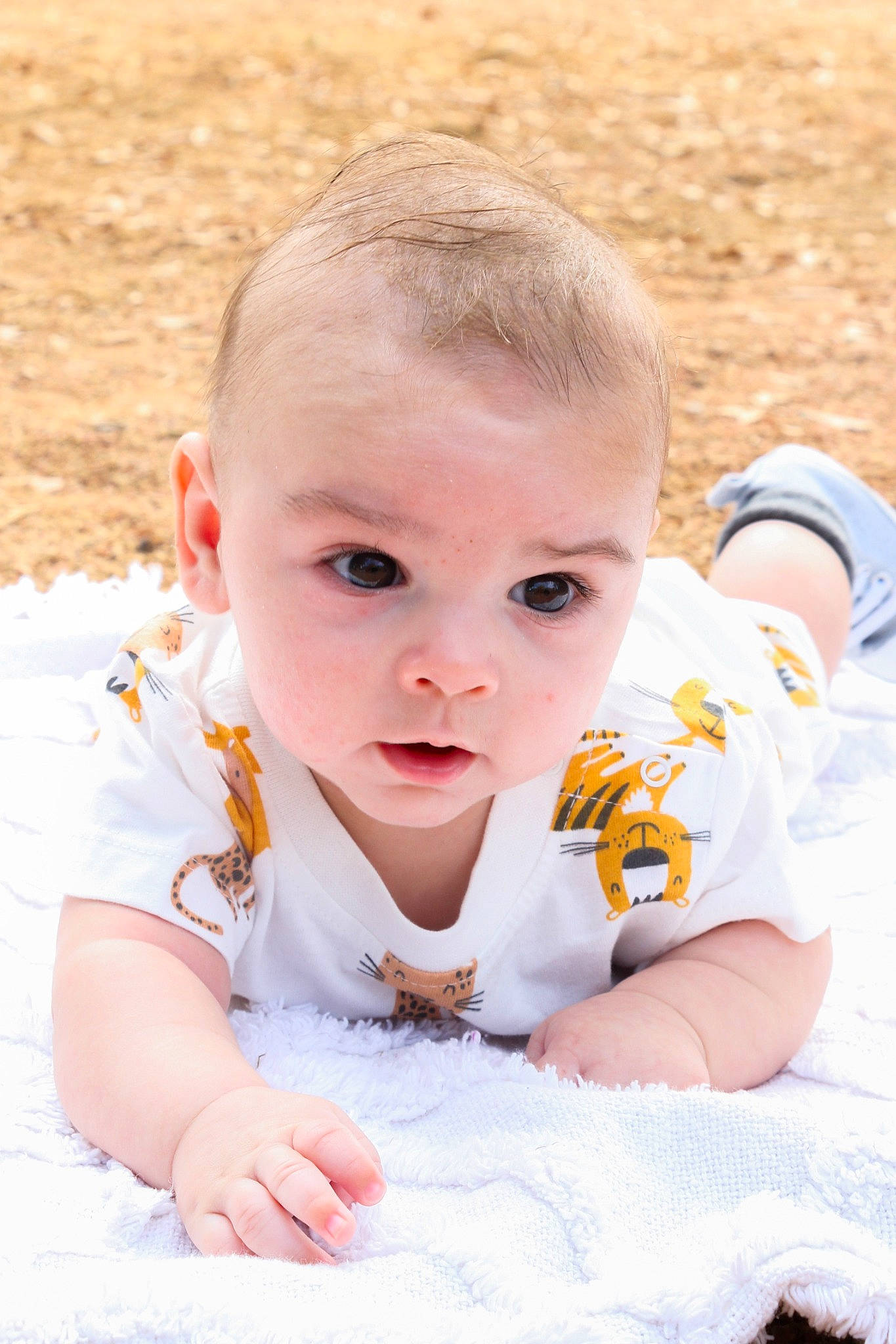 Reuben joined the competition — help win amazing prizes! baby, baby_toddler_clothing, child, dress, eye, facial_expression, flash_photography, fun, grass, hairstyle, happy, leisure, orange, people_in_nature, person, sitting, skin, smile, toddler, tree