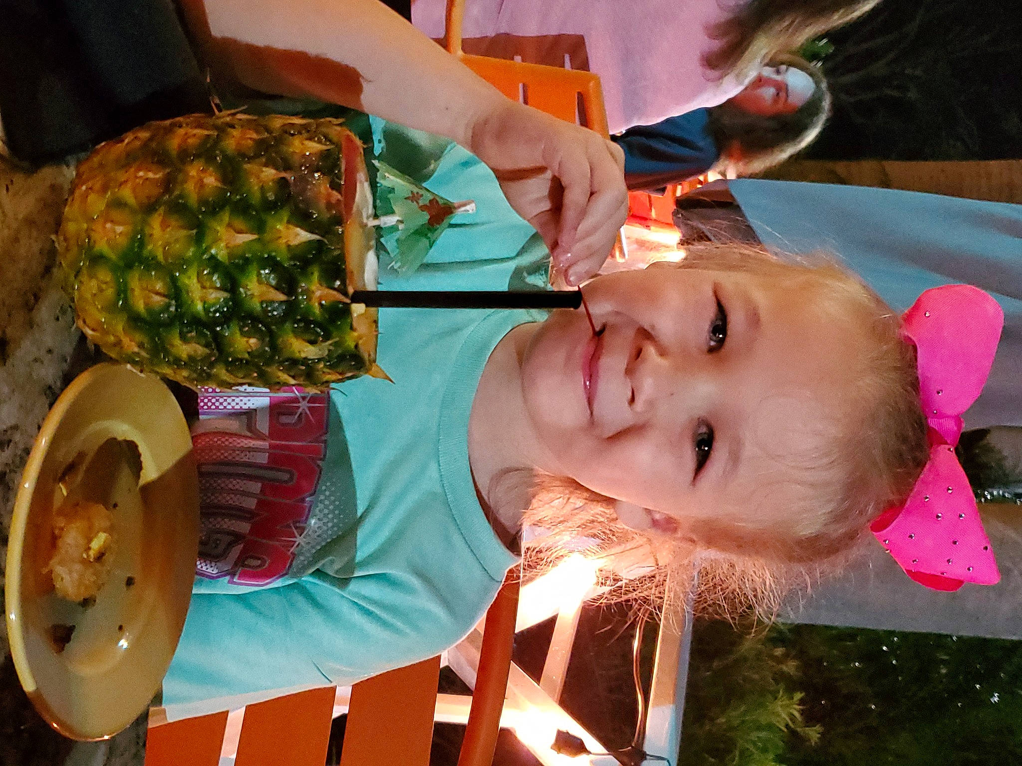 Adasyn is registered to the contest to win money with this photo: ananas, child, cooking, cuisine, event, food, fruit, fun, green, hairstyle, happy, joy, leisure, melon, natural_foods, person, pineapple, plate, smile, tableware