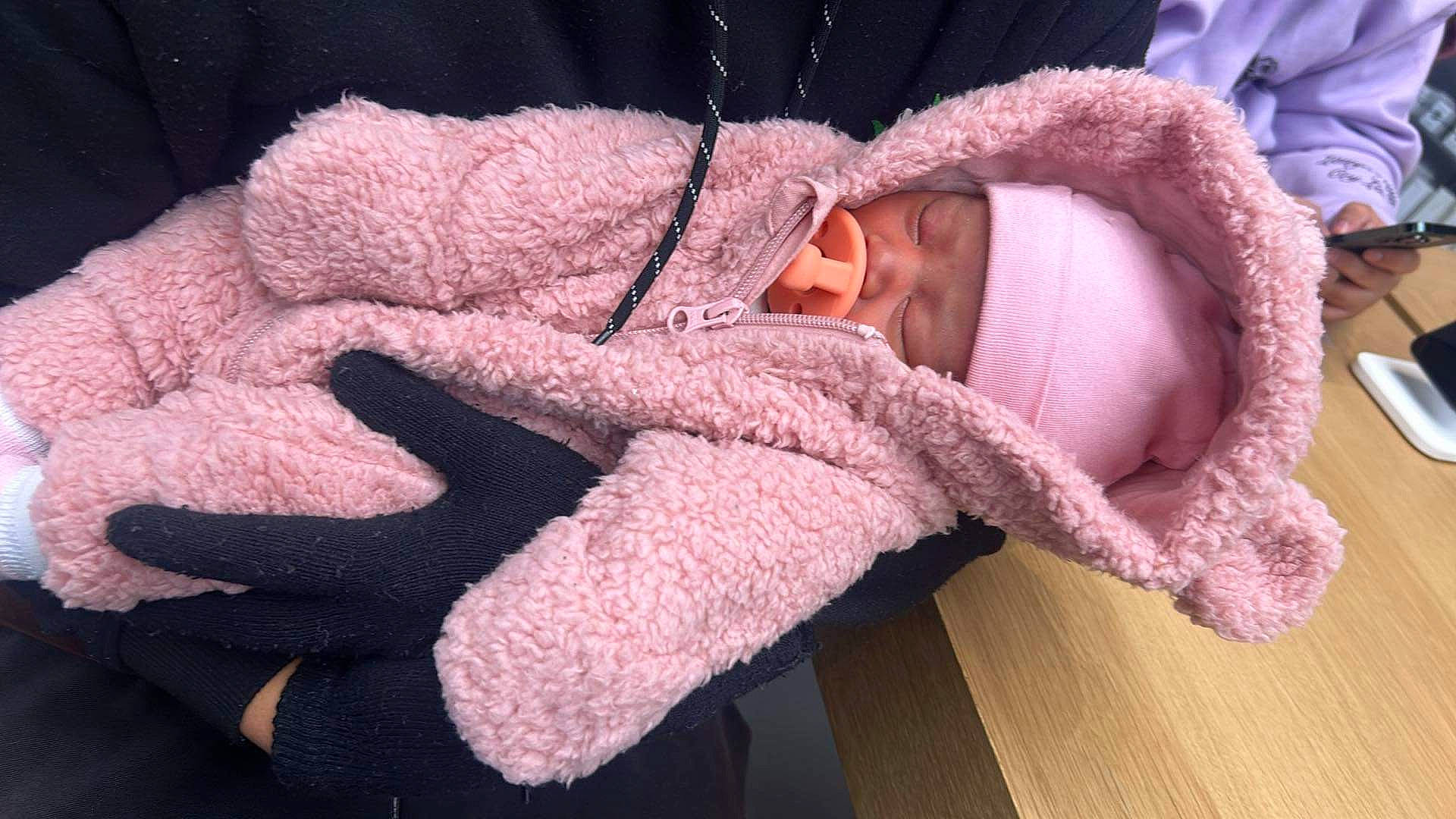 Esme joined the competition — help win amazing prizes! baby, baby_products, baby_sleeping, baby_toddler_clothing, carmine, comfort, fashion_accessory, foot, fur, knit_cap, leg, linens, nail, pattern, person, pink, thread, thumb, toddler, wool