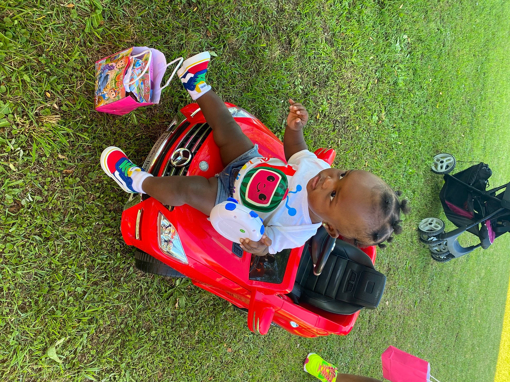 Alonni joined the competition — help win amazing prizes! baby, baby_products, baby_toddler_clothing, baby_toys, carmine, child, fun, grass, hat, helmet, lawn, leisure, person, personal_protective_equipment, play, recreation, sports, toddler, toy, toy_vehicle