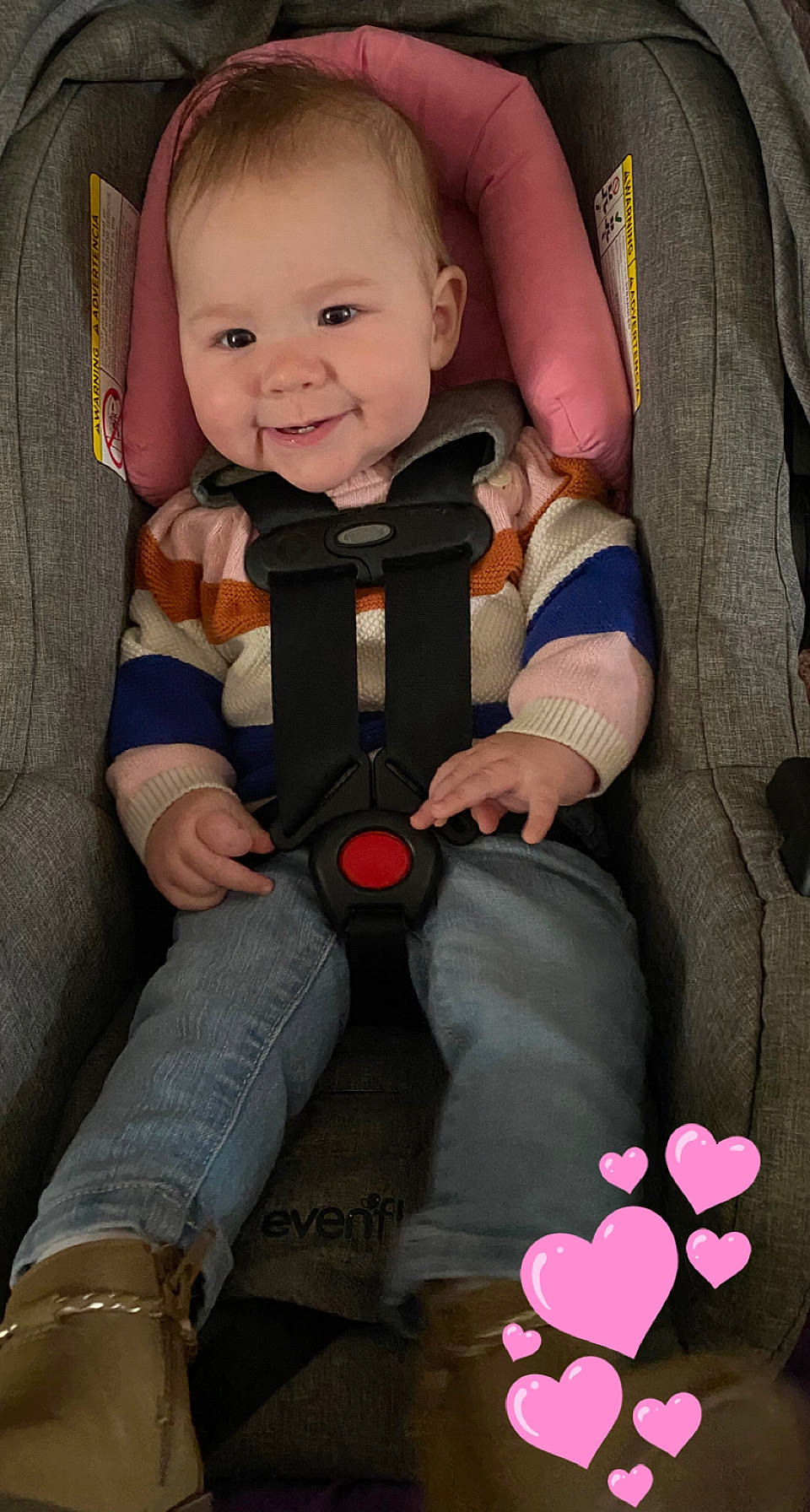 Blakelynn is registered to the contest to win money with this photo: baby, baby_toddler_clothing, black, cheek, comfort, eye, facial_expression, finger, head, human, iris, joy, leg, organ, person, pink, skin, sleeve, smile, textile