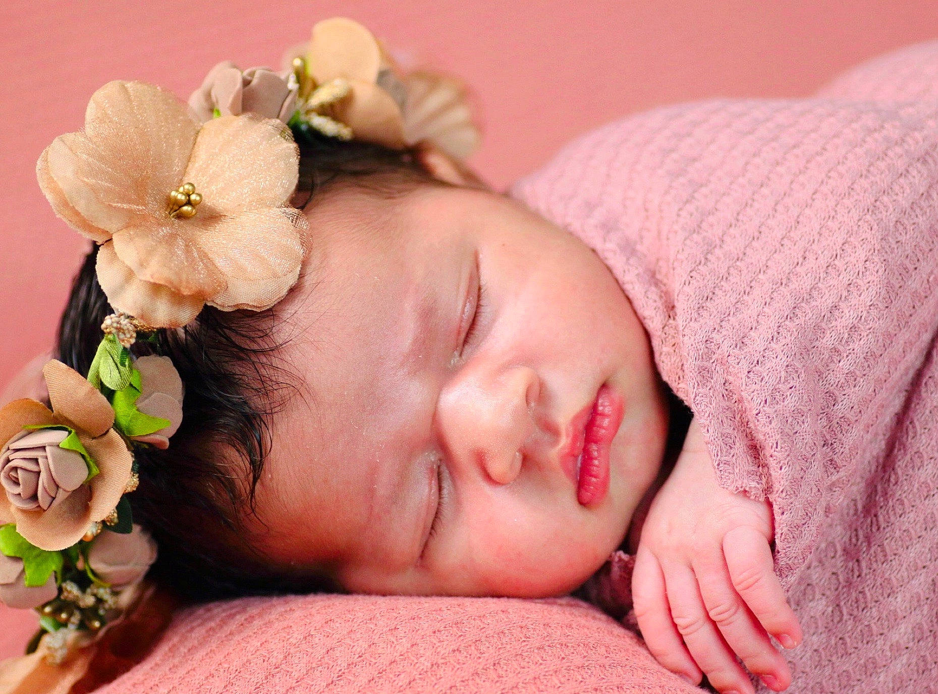 Kinsley joined the competition — help win amazing prizes! baby, baby_sleeping, beauty, bedtime, cheek, child, ear, fashion_accessory, flower, hair_accessory, headband, headgear, headpiece, person, petal, photography, pink, plant, skin, sleep