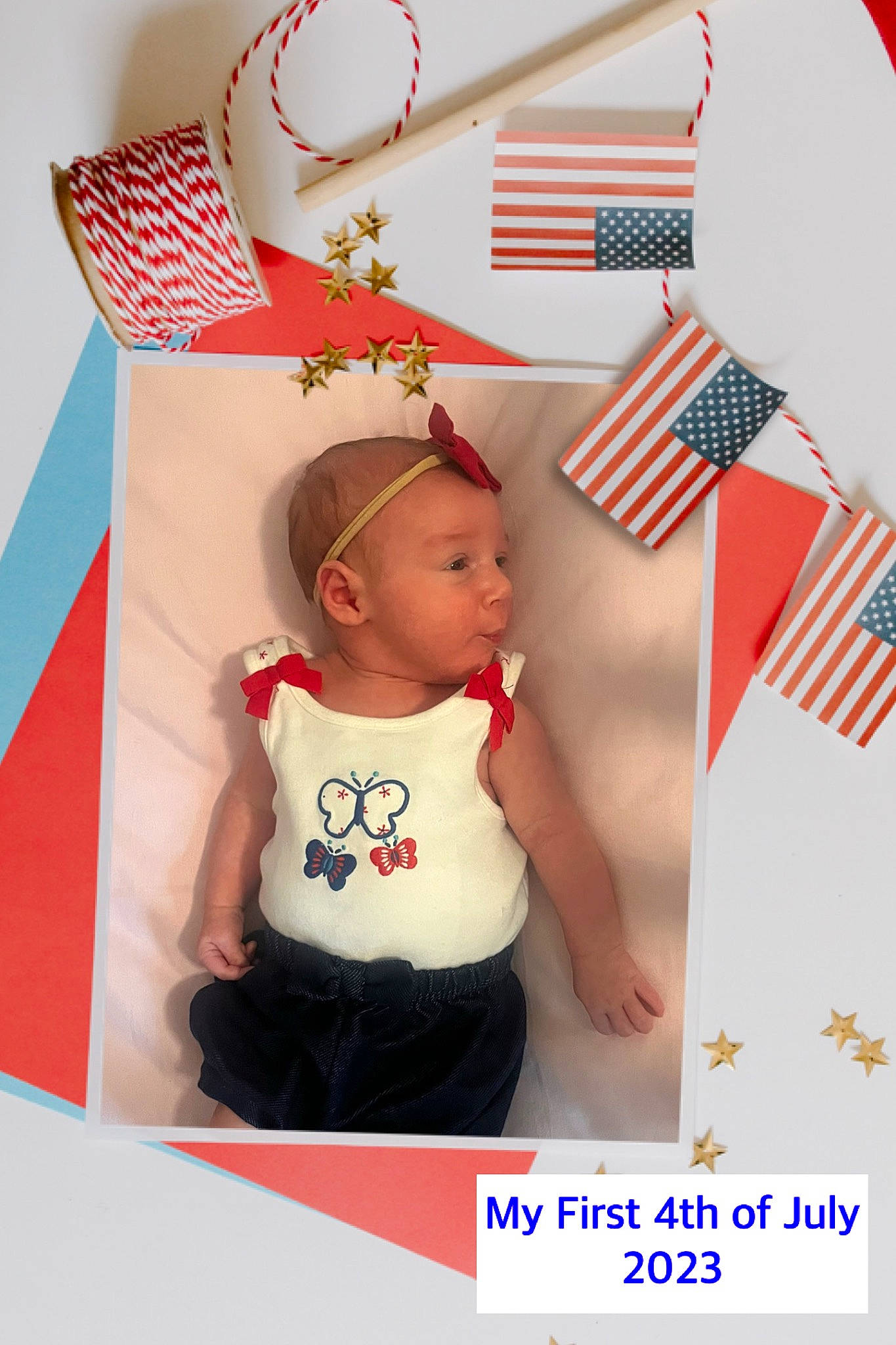 Isabelle joined the competition — help win amazing prizes! baby, baby_toddler_clothing, child, costume_hat, event, fashion_accessory, flag_of_the_united_states, font, happy, holiday, magenta, party_supply, pattern, person, pink, rectangle, red, sleeve, t_shirt, toddler