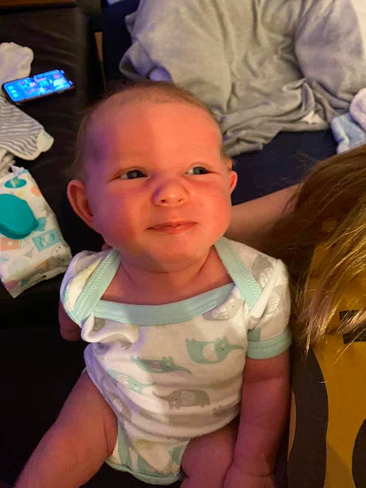 Braxtyn is registered to the contest to win money with this photo: baby, baby_toddler_clothing, blue, cheek, chin, cool, ear, eye, eyebrow, facial_expression, finger, fun, hairstyle, happy, iris, mouth, nose, person, skin, smile